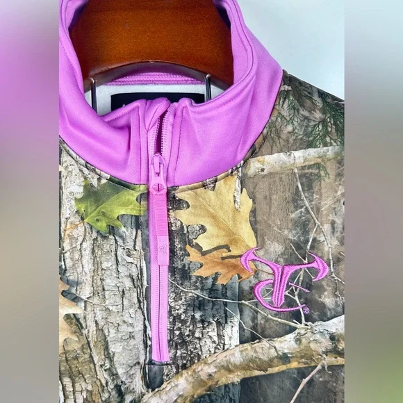 True Timber Pink Camo Hoodie Sweatshirt Women's Large 1/4 Zip True Cam - Picture 6 of 11